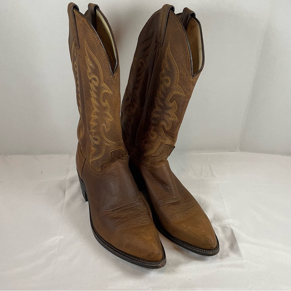 Abilene Boot‎ Co. Brown Embroidered Leather Western Heeled Boots